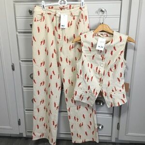 NWT BAILEY ROSE 2 Pc Pants Vest Set Chili Pepper Jalapeño Novelty Print M